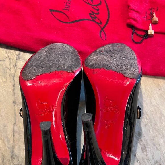 Christian Louboutin - Patent Charleen Mary Jane 100mm Black Leather Pumps - 37 - Picture 7 of 10